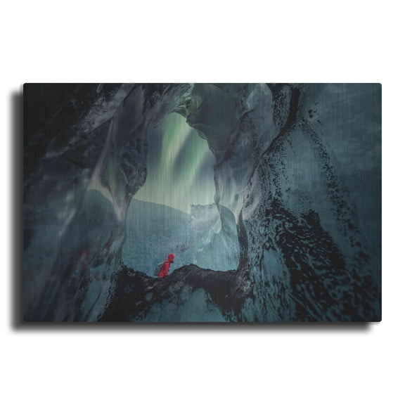 Luxe Metal Art 'Northern Lights Aurora Borealis Over Glacier Ice 2' by Luxe Portfolio, Metal Wall Art, 24"x16"