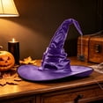 thumbnail image 5 of Witch Hat Hkoxplj Women Ruffled Bat Satin Witch Hat Oversized Wide Brim Halloween Costume Hat Elegant Gothic Cosplay Dress Up Hat Lightweight Festival Accessory for Halloween Masquerade Hat, 5 of 6