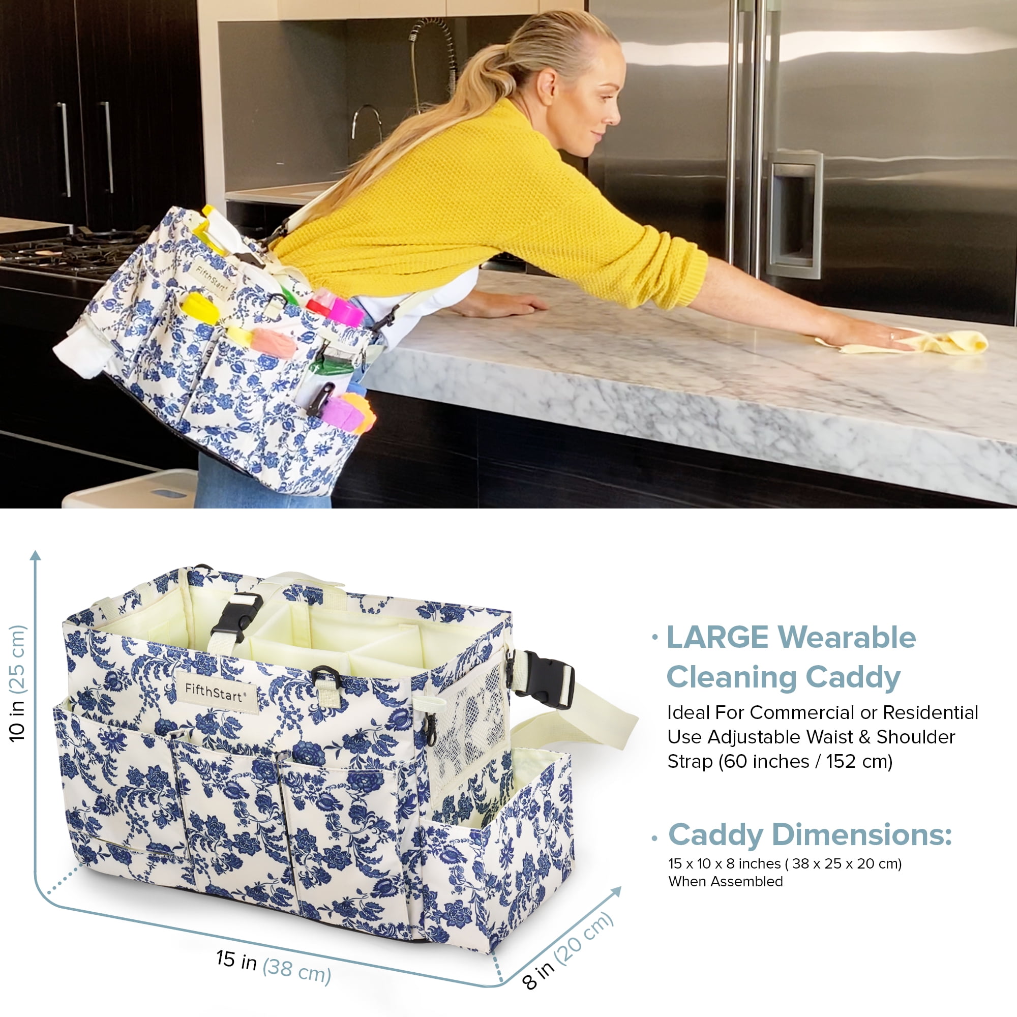 FifthStart Wearable Cleaning Caddy, A Cleaning Supplies Organizer With  Shoulder Strap & Removable Waist Strap. Professional Clea