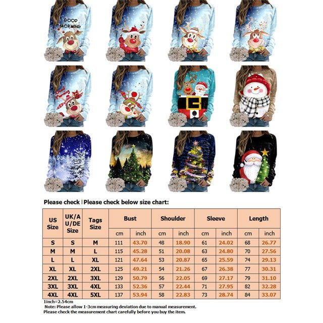 Innerwin Chandail en Molleton de Noël Imprimé Élan Dames Chandails en Molleton de Noël Col Rond Ample Pull-Over Hauts Neige Tombante Arbre de Noël 4TG