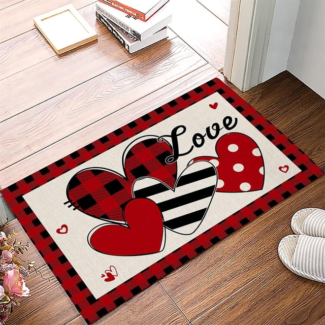 Puntoco Valentine'S Day Mat Porch Door Mat Love Romantic Holiday Decoration Mat