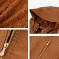 thumbnail image 3 of Scyoekwg Womens Zip Up Leather Jackets Hooded Fall Jacket Long Sleeve Winter Warm Coats Casual Slim Short Outerwear (Gold,XS), 3 of 3