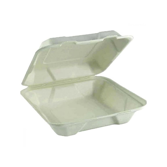 9'' x 9'' x 3'' Sugar Cane Fibre Clamshell ( White ) 100% Compostable 200/Pack