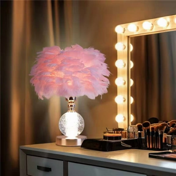 Feather Bedside Lamp - Modern Pink Feather Table Light with Stylish Shade Table Lamp
