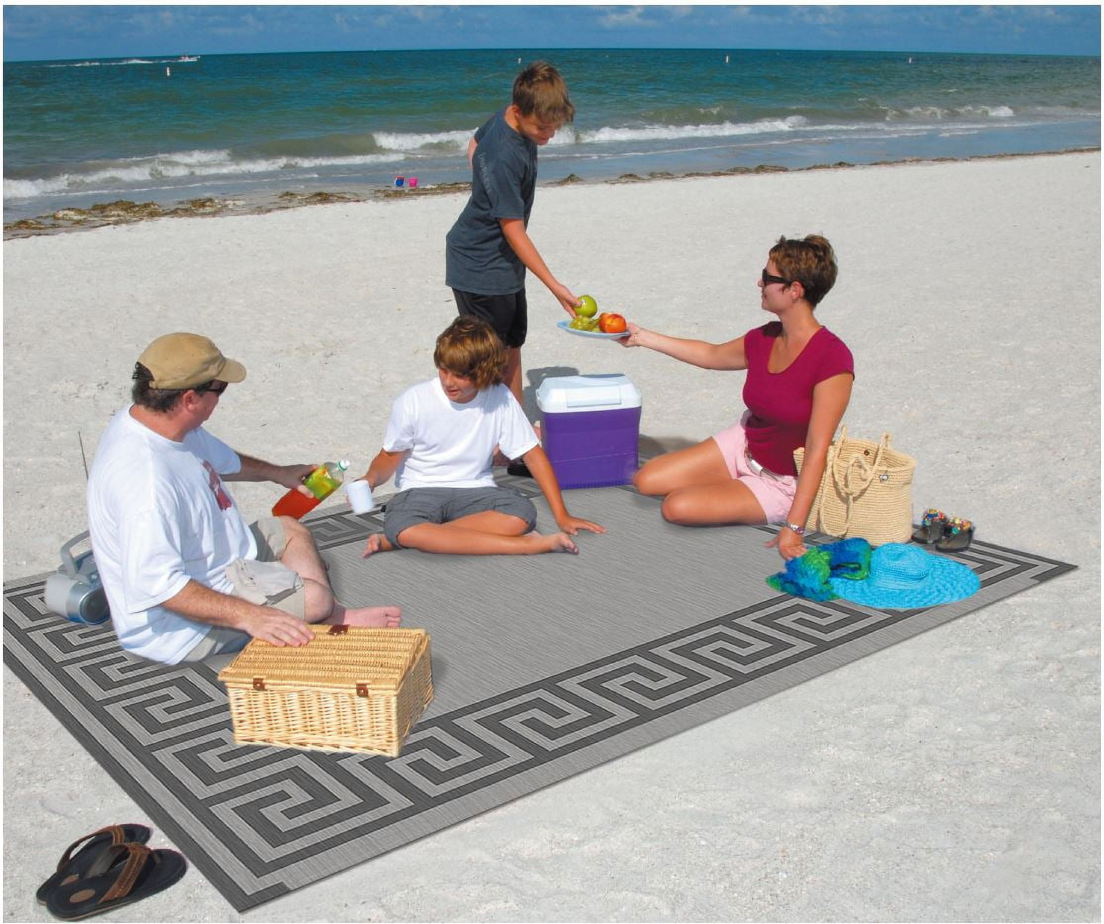 Auto Drive 9' x 12' Gray Greek Key Reversible RV Outdoor Patio Mat