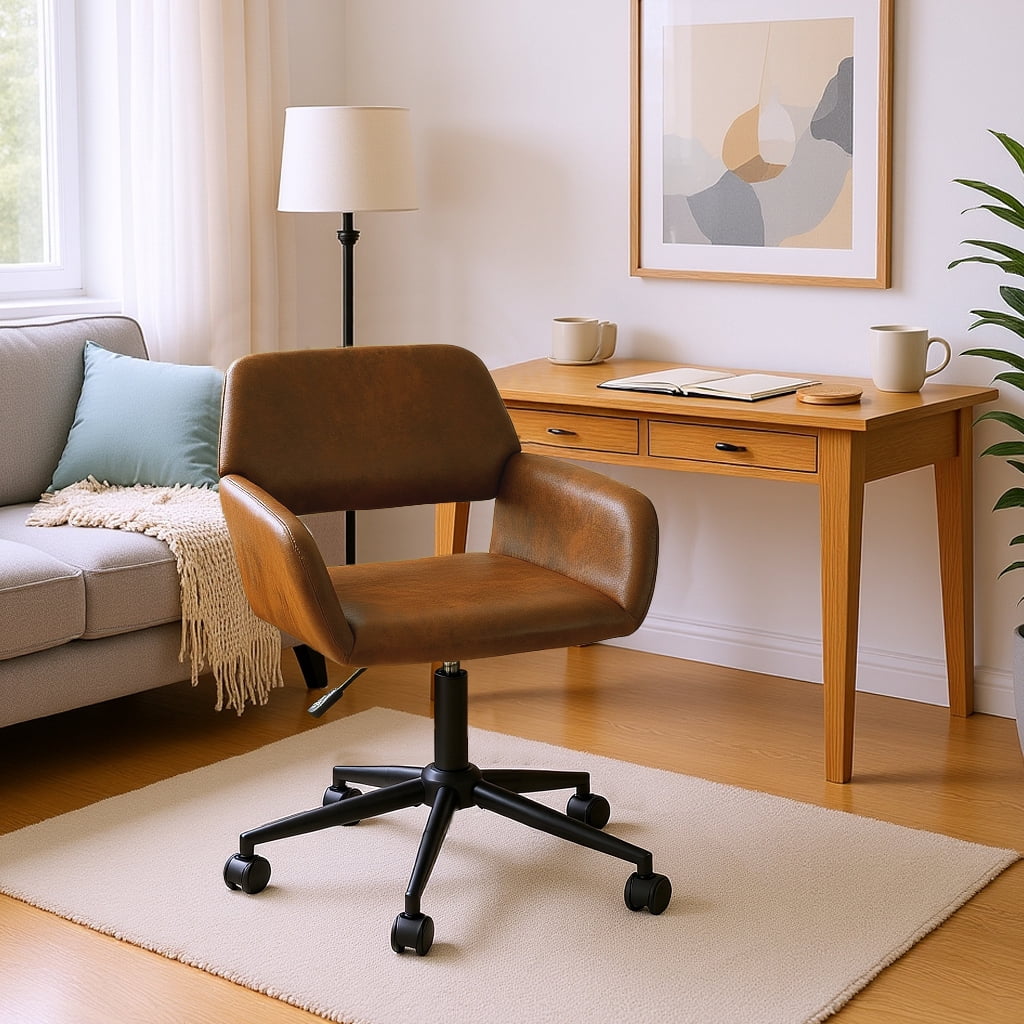 Homy Casa 1-Piece Ergonomic Office Chair, Adjustable Faux Suede Desk Chair with Padded Arms for Home Office