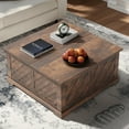 thumbnail image 4 of Lift Top Coffee Table, 35"x35" Wood Square Dining Center Table with Storage and Large Hidden Space for Living Room, Vintage Brown, 4 of 5