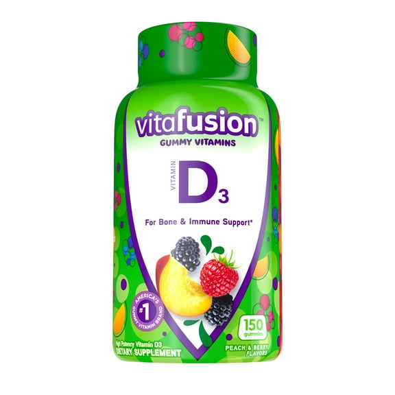 vitafusion Vitamin D3 Gummy Vitamins, Peach, Blackberry and Strawberry Flavored, 150 Count