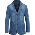 thumbnail image 1 of Blazer de mezclilla para hombre, chaqueta de traje de algodón vintage, abrigo azul para hombre, chaqueta de mezclilla, pantalones vaqueros ajustados, blazers, prendas de vestir exteriores, 1 of 5