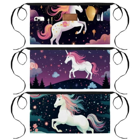 

Starry Unicorn Short Waist Apron with 3 Pockets Printed Server Aprons - for Waiters and Servers