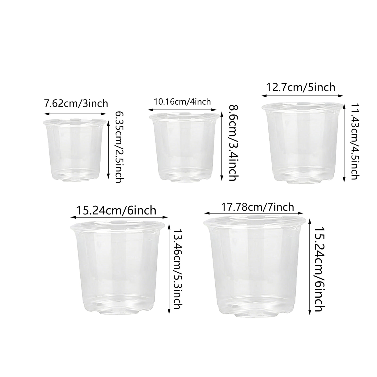 45 Pcs Transparent Plastic Flower Pots with Drainage Holes, Clear Seedling Starter Planters for Indoor Outdoor Gardening, Breathable Pot Set
