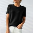 thumbnail image 2 of Womens Summer Tops 2024 Short Sleeve Casual Crew Neck Loose Fit Sweater Merino Wool Blend Trendy 2024 Black L, 2 of 9
