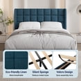thumbnail image 6 of Sifurni Queen Size Platform Bed Frame with Wingback Fabric Upholstered Square Stitched Headboard and Wooden Slats, Navy Blue, 6 of 7