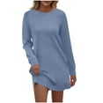 thumbnail image 2 of SMihono Women's Pleated Back A-line Mini Dresses 2025 Fall Casual Long Sleeve Crewneck Loose Tunic Tshirt Dress with Pockets Blue M, 2 of 9