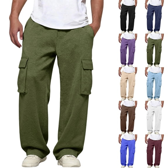 Cargo Sweatpants for Men Straight Wide Leg Baggy Pants High Rise Elastic Jogger with Pockets, Army Green 3XL