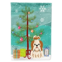 Carolines Treasures BB4212GF Merry Christmas Tree Shih Tzu Red & White Flag Garden Size