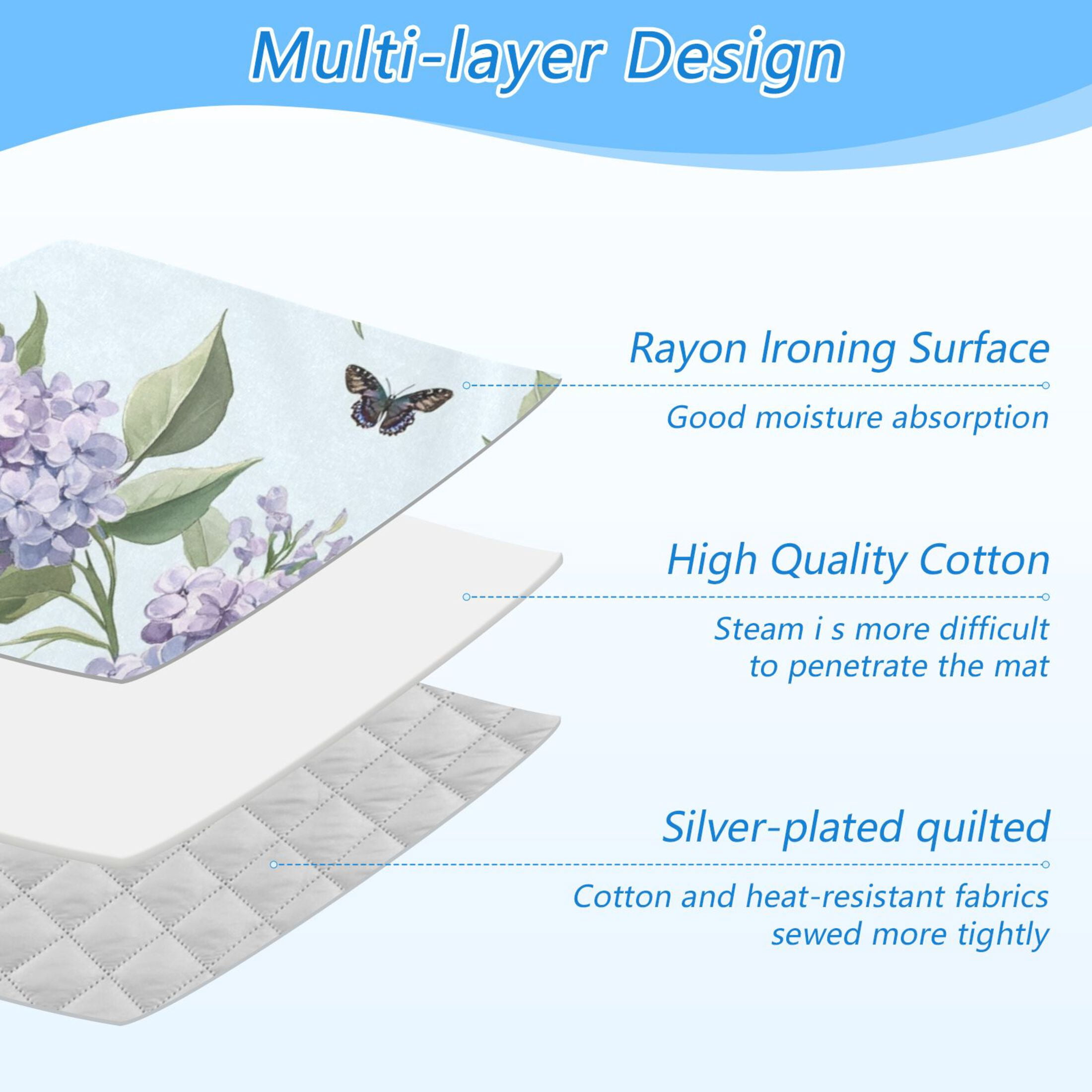 Beautiful Lilac Flowers and Butterflies Ironing Mat Blanket Portable Travel Ironing Pad Heat Resistant Pad 47.2" x 27.6”