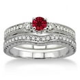thumbnail image 2 of Extraordinary Fantastic Mind Blowing Moissanite Diamond 2.25 ct Round Cut Red Ruby Antique Bridal set on 10k White Gold, 2 of 3