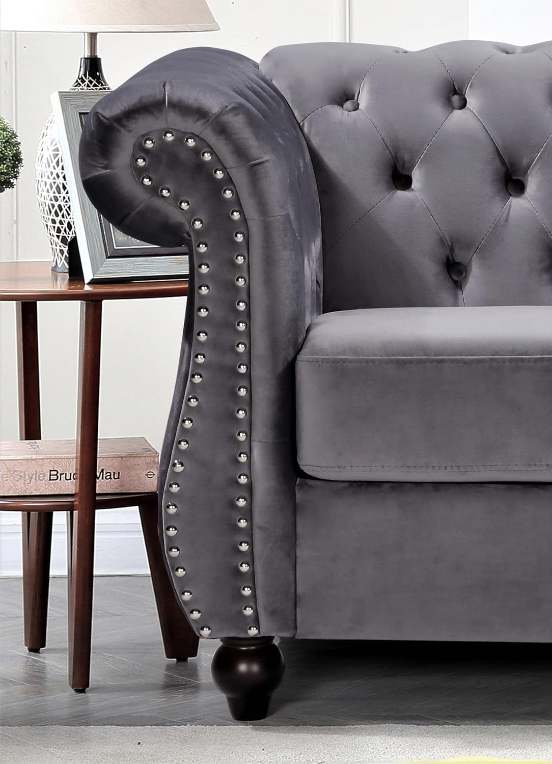 US Pride Furniture Chester 40.55 in. Wide Rolled Arm Velvet Modern Straight living Room Chair, Gray
