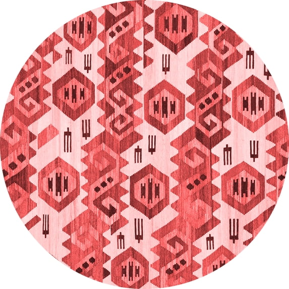 Ahgly Company Machine Washable Indoor Round Abstract Red Modern Area Rugs, 7' Round