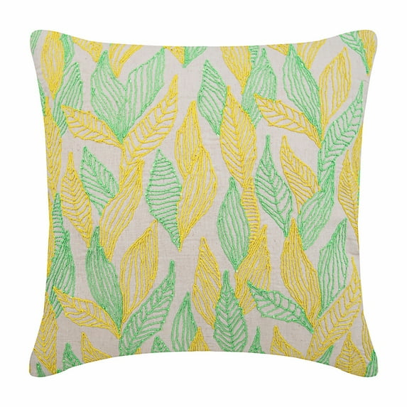 Green Pillow Shams, Multi Color Jute Leaves Pillow Shams, 24x24 inch (60x60 cm) Pillow Shams, Square Cotton Linen Shams, Floral Pillow Shams, Tropical Leaf - Leaves Change