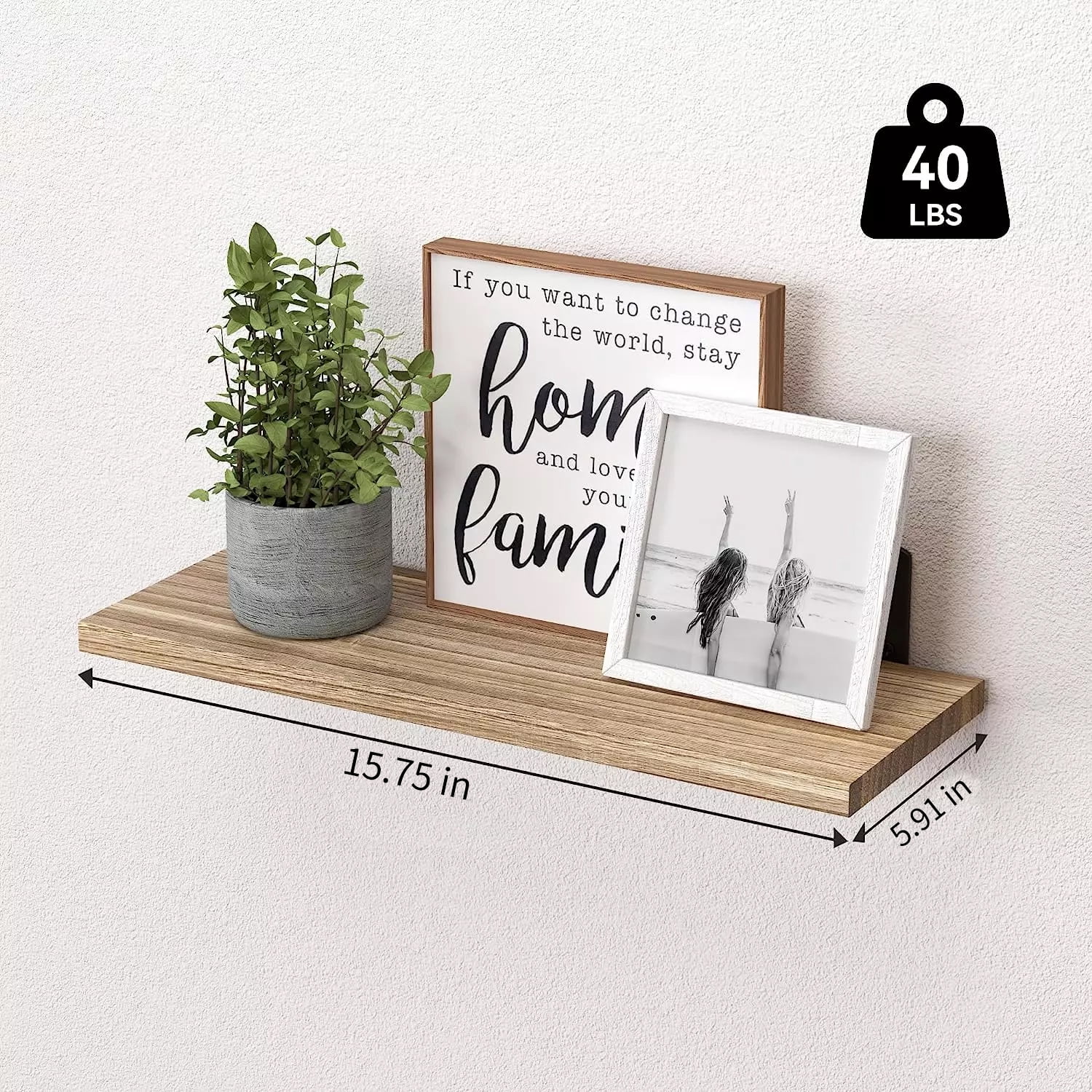 Floating Shelves Wall Mounted,16" Wood Wall Shelf Set of 5 Ideal for Living Room, Kitchen, Bedroom, Bathroom Storage, Wall Decor, Frames and Trophy Displays
