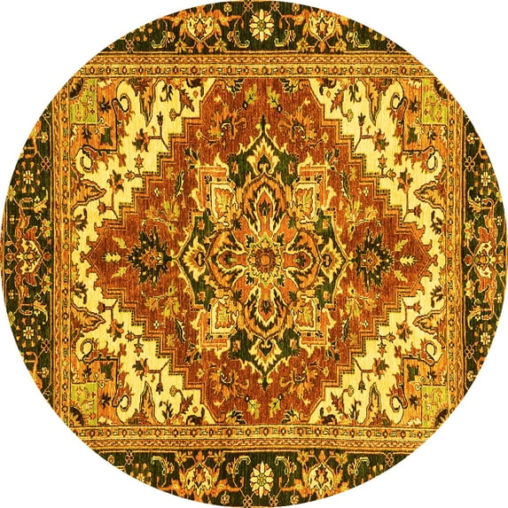 Ahgly Company Machine Washable Indoor Round Persian Yellow Traditional Area Rugs, 5' Round