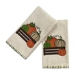 thumbnail image 7 of Serafina Home Autumn Fall Bath Fingertip Towels, Ivory Cream Off White, 100% Cotton, Embroidered Pumpkin Picking Design, Stitched Border, 2 Piece Set, 7 of 7