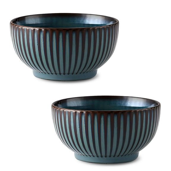 Large Cereal Bowls Set, Soup Bowls Microwave Safe, Rice Bowls, Breakfast Bowls, Ceramic Cereal Bowls-Blue Set of 2