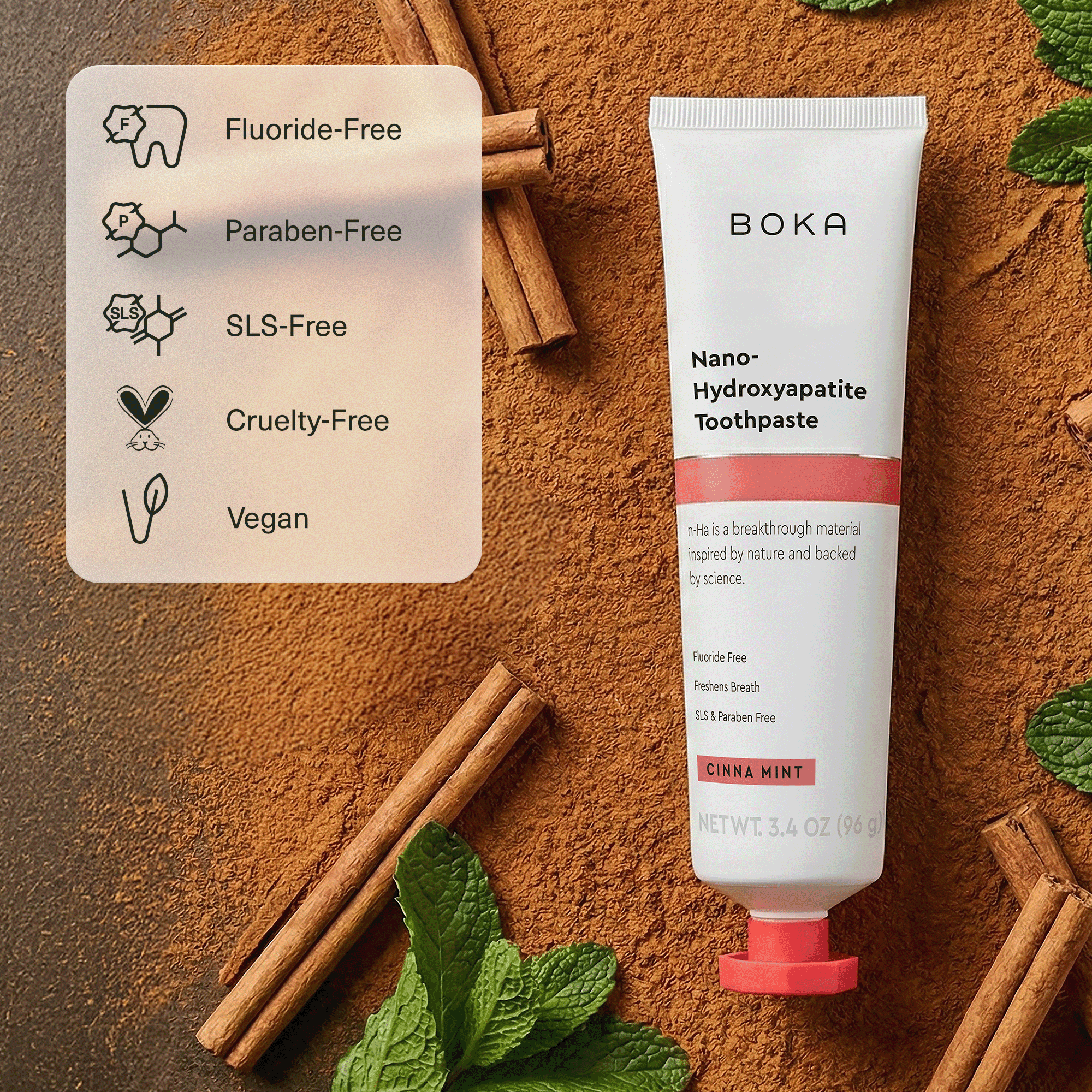 (2 pack) Boka Fluoride Free Toothpaste, Nano-Hydroxyapatite Toothpaste, Appropriate for Sensitive Teeth - Cinna Mint Flavor, 3.4 fl oz