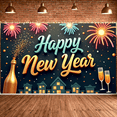 thumbnail image 5 of Festive Theme Happy New Year Banner Gold Glitter New Year Display Firework Design Champagne Elements Festive Backdrop for New Year Party Holiday Celebration Indoor Decoration, 5 of 9