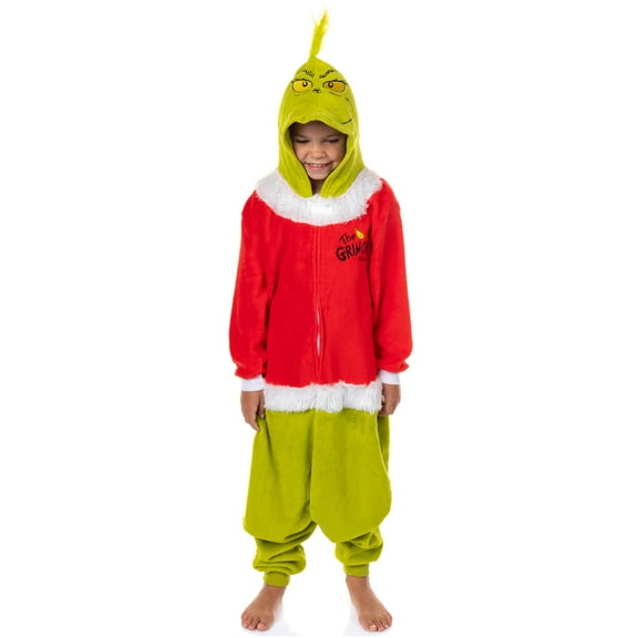 Dr. Seuss The Grinch Union Suit Big Kids Santa Claus Costume Kigurumi One Piece Hooded Pajama
