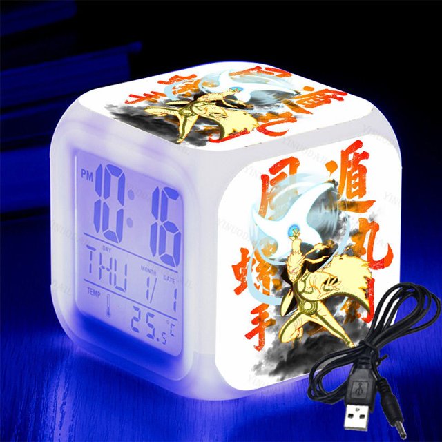Despertador LED intermitente de figura de Anime Naruto, luz táctil colorida, Sasuke, relojes digitales, juguete de noche para niños, regalos de navidad