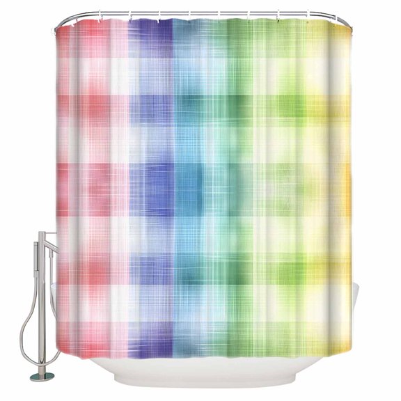 Colorful Buffalo Plaid Bathroom Shower Curtains with 12 Hooks Polyester Waterproof Shower Curtain for Stalls and Bathtubs Abstract Gradient Modern Decorative Bathroom Privacy Curtain 72x84 Inches