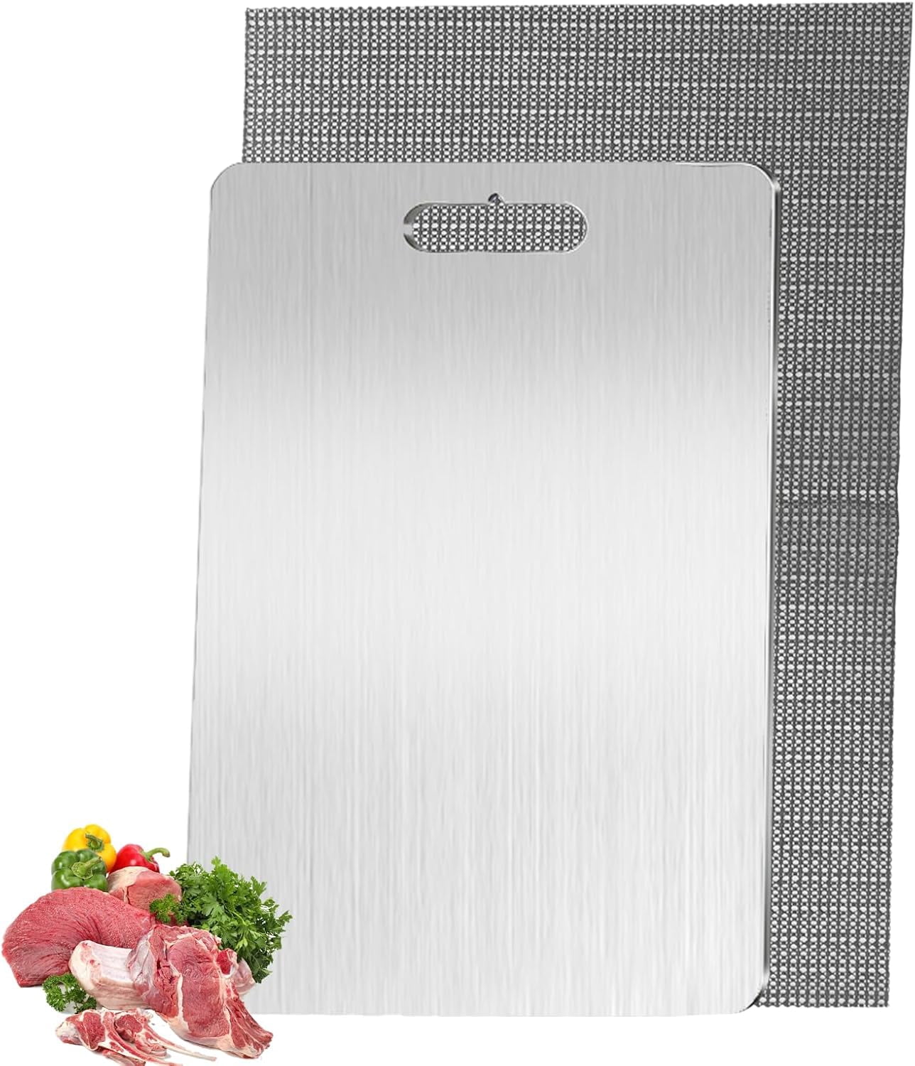 RGHJAR-100% Pure Titanium Cutting Boards for Kitchen, Dishwasher Safe Chopping Board for Meat, Double Sided and Effortlessly Clean, with Anti-slip Mat, 12"L x 8"W