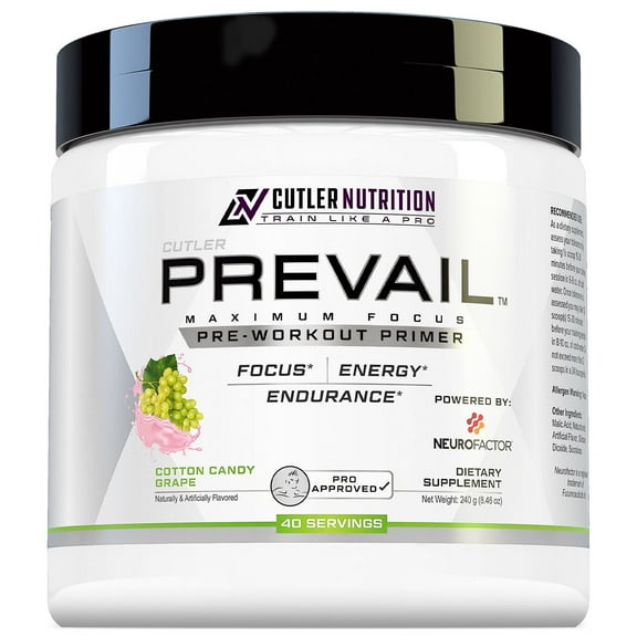 Prevail Preworkout for Energy Powder - Best Tasting Nootropic Pre Workout, Cotton Candy Grape, 40 Servings - Intense Focus Supplement with L-Citrulline, Alpha-GPC & L-Tyrosine