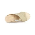 thumbnail image 4 of BLISSFUL STEP Women's Shoes Wedge Open Toe Crisscross Straps Linen Platform Sandals Beige 9, 4 of 7