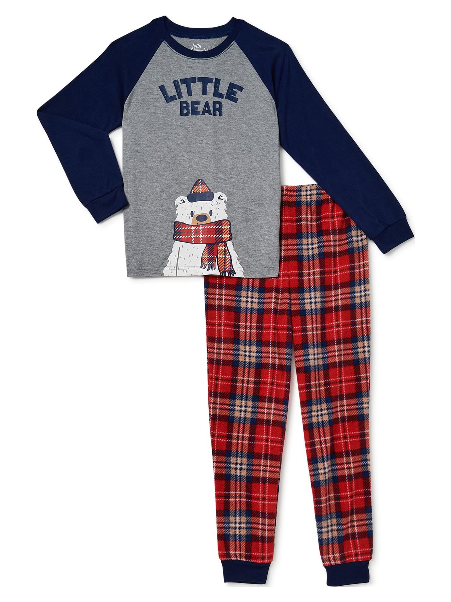 Jolly Jammies Boys or Girls Unisex Plaid Bears Matching Family Pajamas Set, 2-Piece, Sizes 6-12