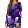 thumbnail image 5 of Halloween Tops for Women Long Sleeve Funny Cartoon Ghost Crew Neck Holiday Loose Fall Women's Tunics Trendy Vintage Blouses Tops Purple M, 5 of 6
