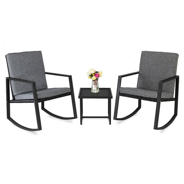3 Piece Rocking Bistro Set Wicker Patio, Two Rocking Chairs And Table