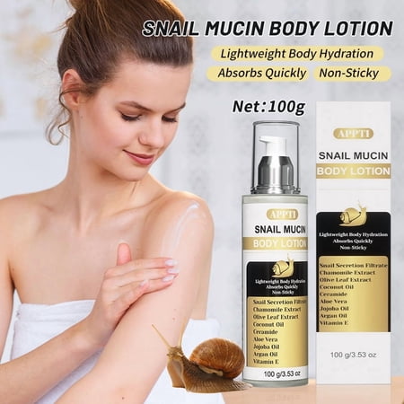 APPTI Snail Mucin Moisturizing Body Lotion with Ceramide Vitamin E & Natural Plant Extract, Repair Rough Dry Skin, Fast Absorb Non-Greasy Full Body Skincare Cream 100g