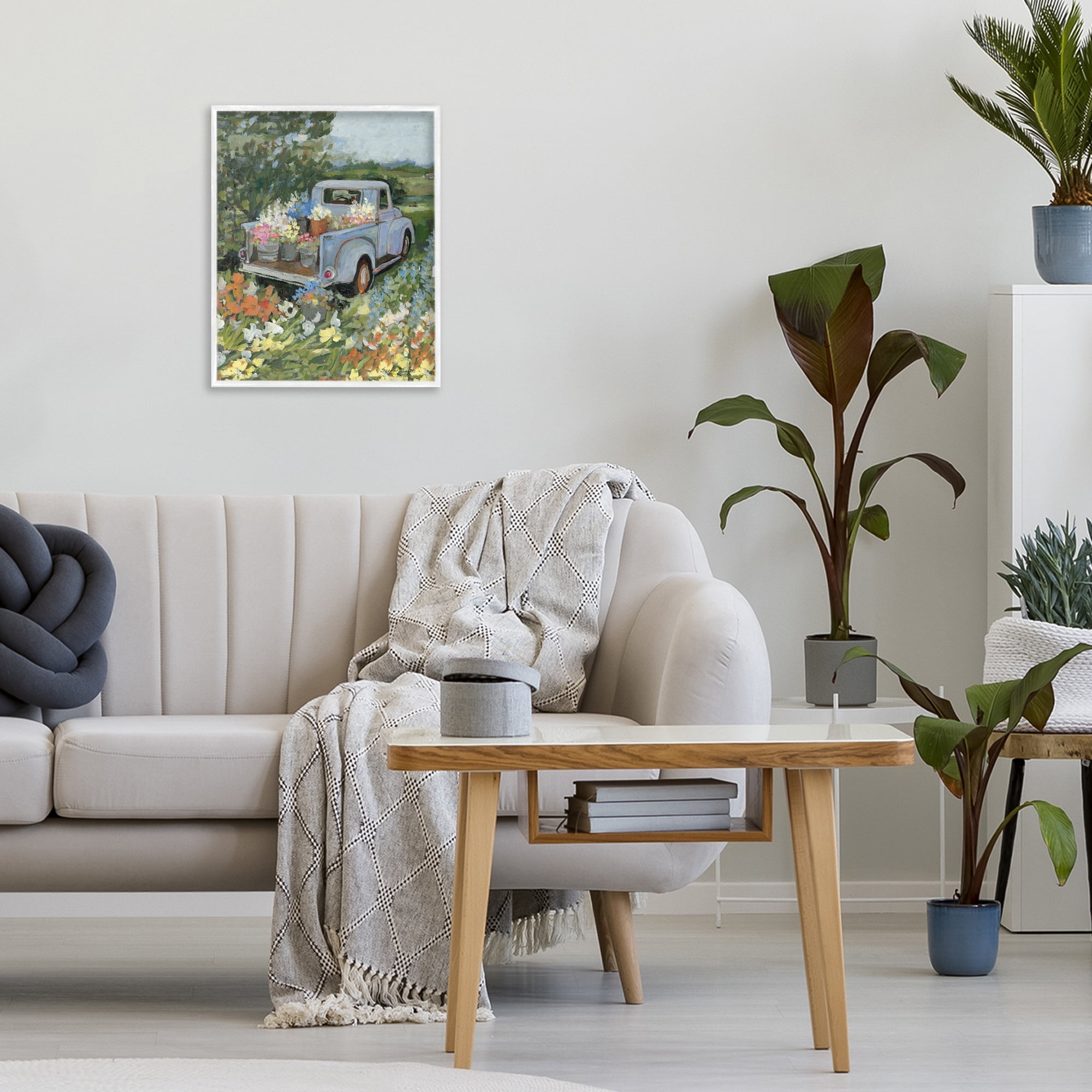 Stupell Industries Truckin' Field with Flowers White Framed Giclee Art, design by Susan Winget