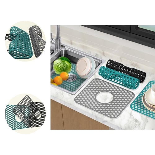 Drain Pad Reusable Quick Drying Hollow Silicone Kitchen Bar Sink Protective Anti-slip Dish Drain Mat for Daily Use