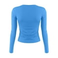thumbnail image 4 of Crop Tops For Women Sexy Y2k Athletic Workout Thermal Tight Shirt Layering Trendy Slim Fitted V Neck Tops Outfit Long Sleeve Teen Girls Juniors Basic Tee Blue XS, 4 of 4