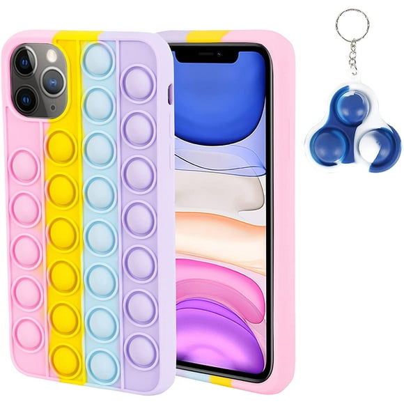 Pop Fidget Toys Rainbow Phone Case for iPhone?11?pro Bubble Popper Funny Toys Anxiety Relief Autism Protection Shockproof Cover Silicone Figetget Toy Gift for Adults Friends Family