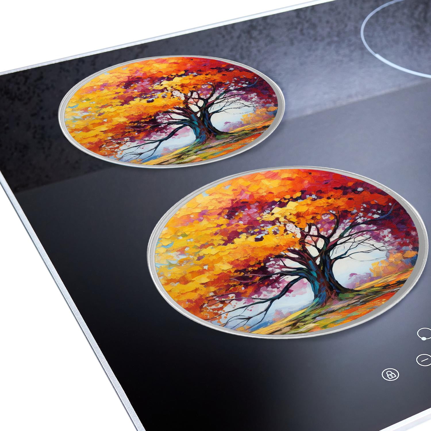 Decorative Stove Burner Covers 4 Pcs Metal Round Stove Burner Covers 8Inch And 10Inch for Home Decor Cooktop Decorative ,Autumn Forest Fall Orange Leaves print