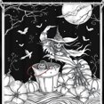 thumbnail image 1 of Spooky Skeleton Witch Shower Curtain - Halloween Pumpkin Design with Full Moon, 1 of 5