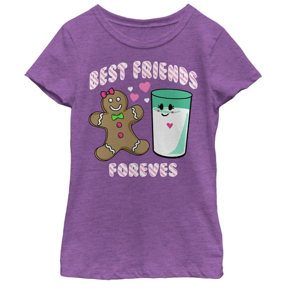 Girl's Lost Gods Christmas Gingerbread Best Friends  Graphic Tee Purple Berry Large