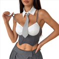 thumbnail image 3 of Conjunto de Dos Piezas A Rayas para Mujer, Que Incluye un Top de con Cuello Falso y una Minifalda Gris S, 3 of 10