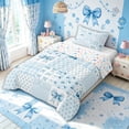 thumbnail image 2 of Meiyoeat Kawaii Bow Cherry Plaid Twin Comforter Sets for Boys Girls, Blue Kawaii Ribbon Bedding Set, Colorful Star Reversible, 2-Piece, 2 of 6